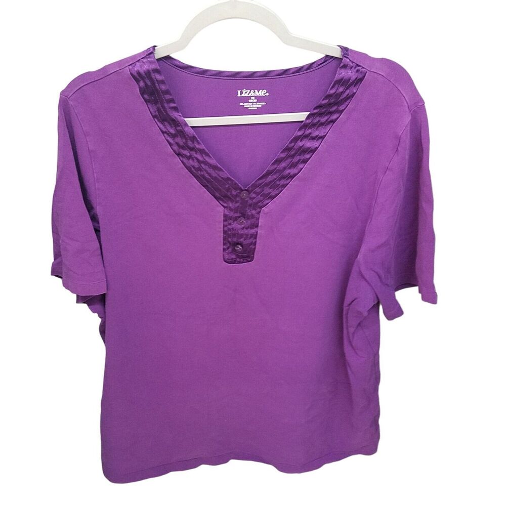 Liz&Me. Womens Sz 1X Purple Solid Short Sleeve Blouse